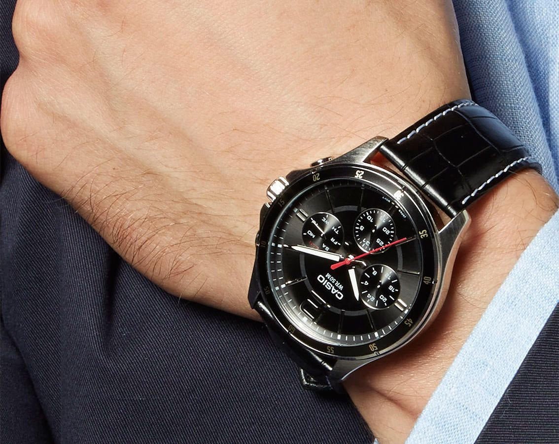 Casio MTP-1374L-1AVDF Men’s Black Dial & Black Leather Strap| Casio MTP-1374L-1AVDF