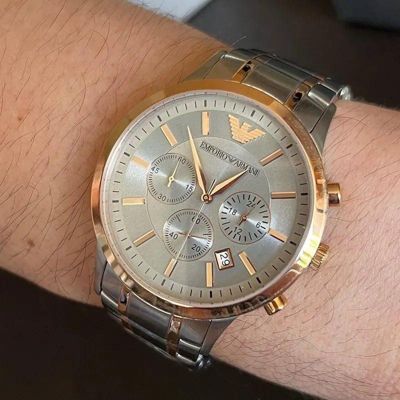 Emporio Armani Renato AR11076 Two-Tone Silver & Yellow-Gold Chronograph Men’s Watch| Emporio Armani Renato AR11076