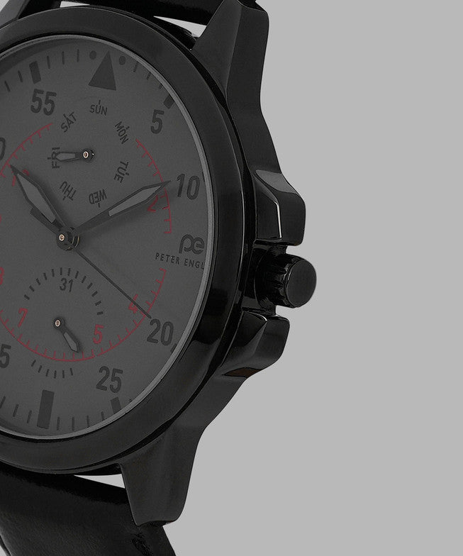 Peter England PE000065D 2024 Edition Men’s Analog Watch Grey Dial, Black Leather Strap| Peter England PE000065D
