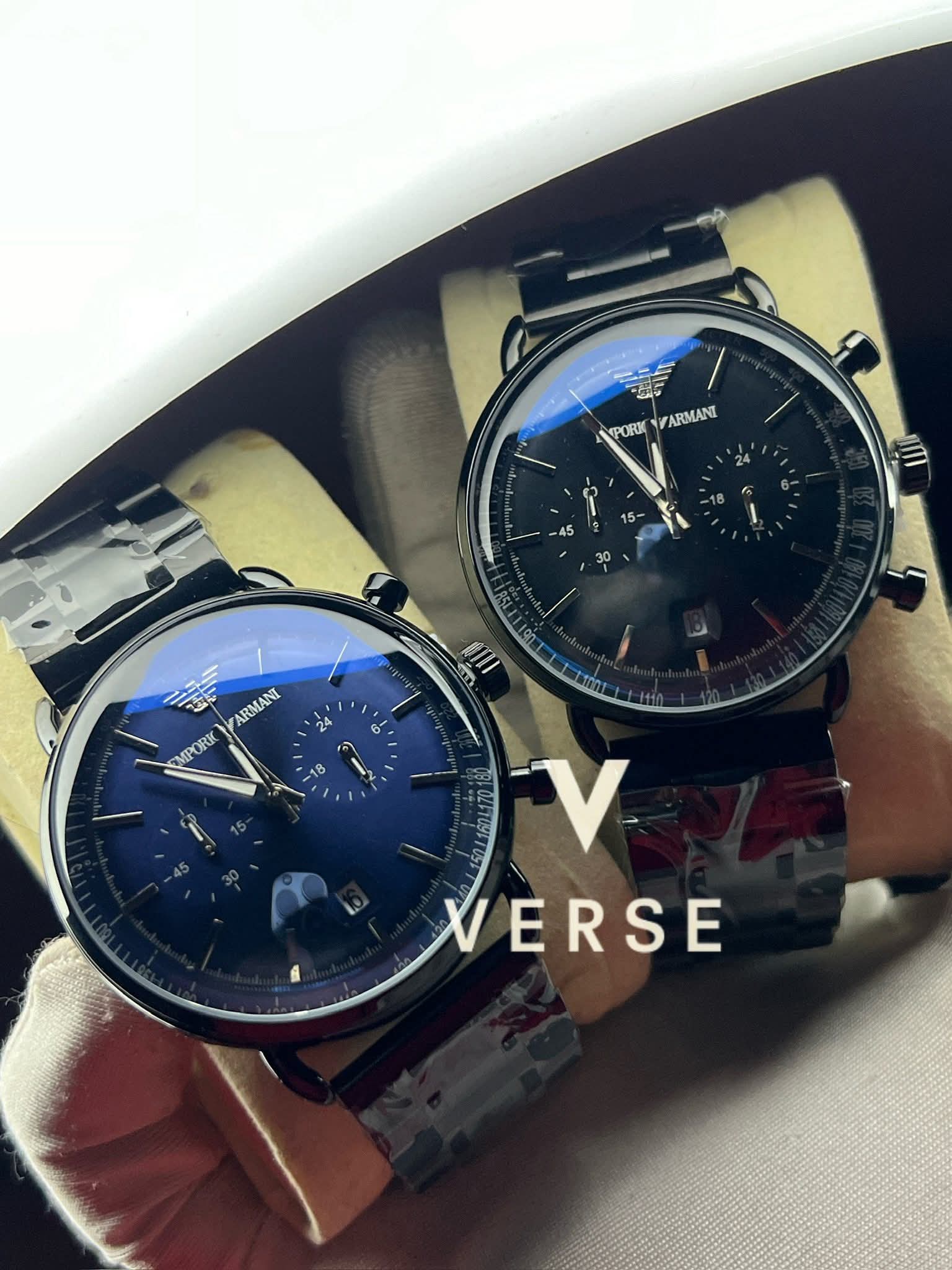 Armani Oval Black Chain Blue Dial AA