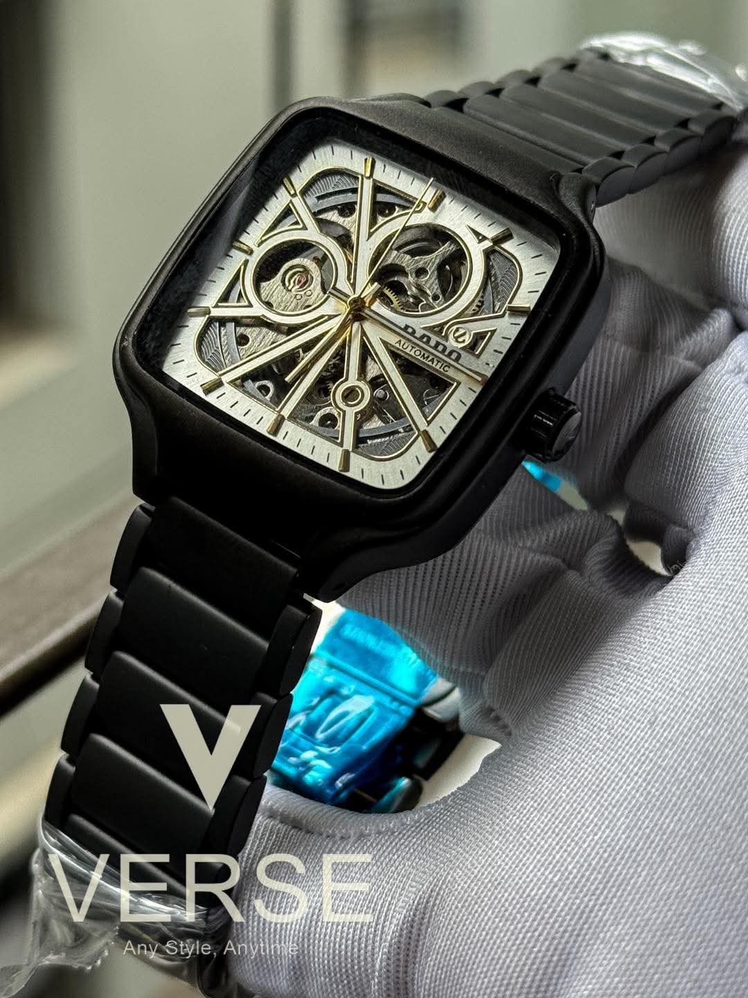 Rado True Square Automatic Black Chain White Dial AA