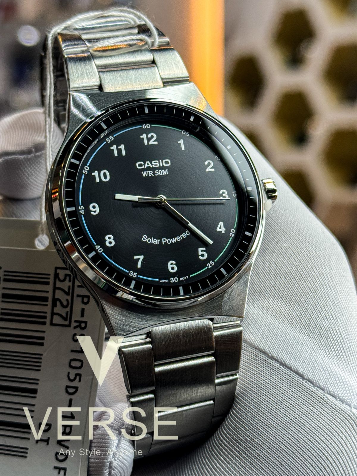 Casio MTP-RS105D-1BVDF Men’s Silver Stainless Steel Solar-Powered Watch with Black Dial| Casio MTP-RS105D-1BVDF