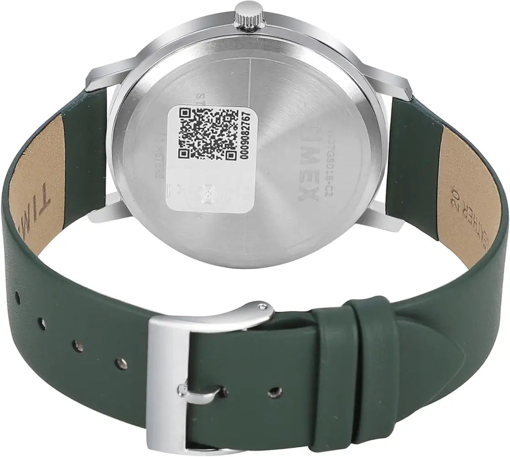 Timex Classics TW0TG8018 Men’s Analog Watch – Black Dial, Green Leather Strap| Timex Classics TW0TG8018