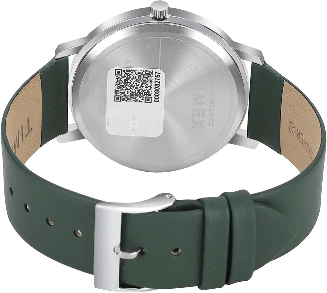 Timex Classics TW0TG8018 Men’s Analog Watch – Black Dial, Green Leather Strap| Timex Classics TW0TG8018