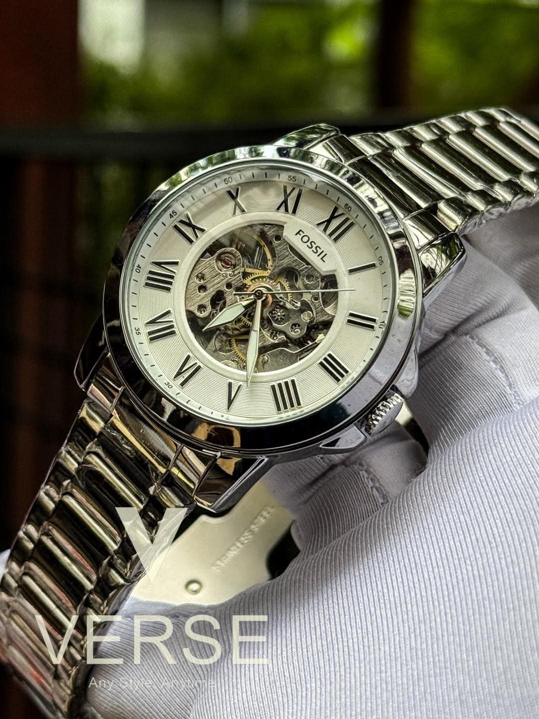 Fossil Automatic Silver Chain White Dial AA