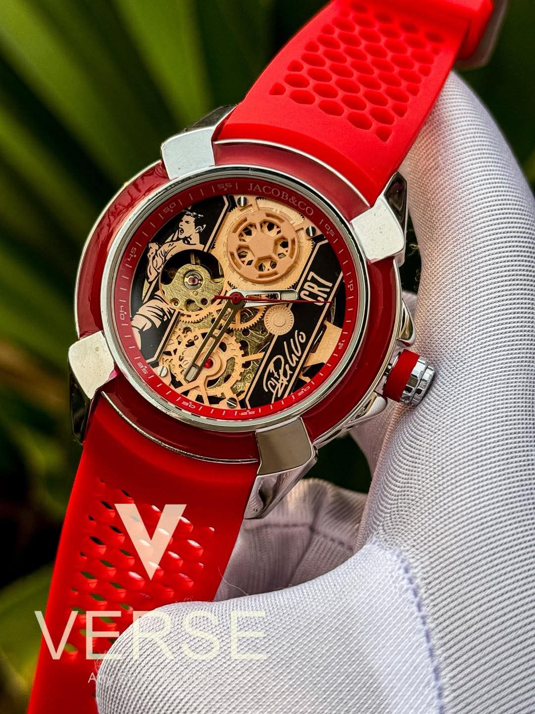 JACOB & CO CR7 Automatic Red Belt Silver Case AA