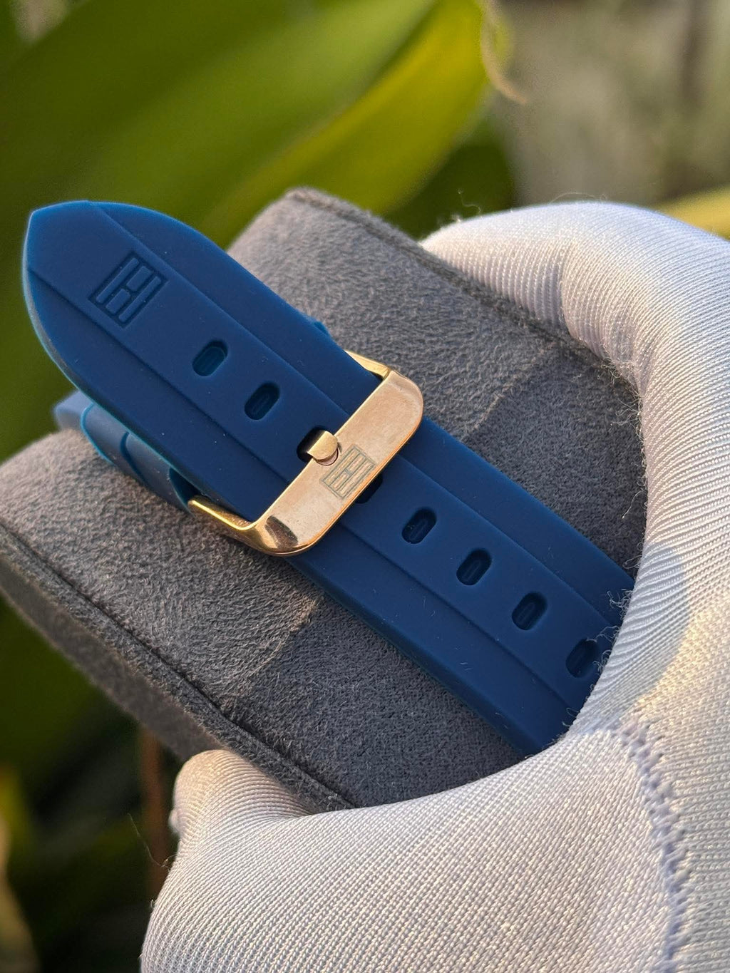 Tommy Hilfiger Decker Chronograph Blue Belt Rose Gold Case AA