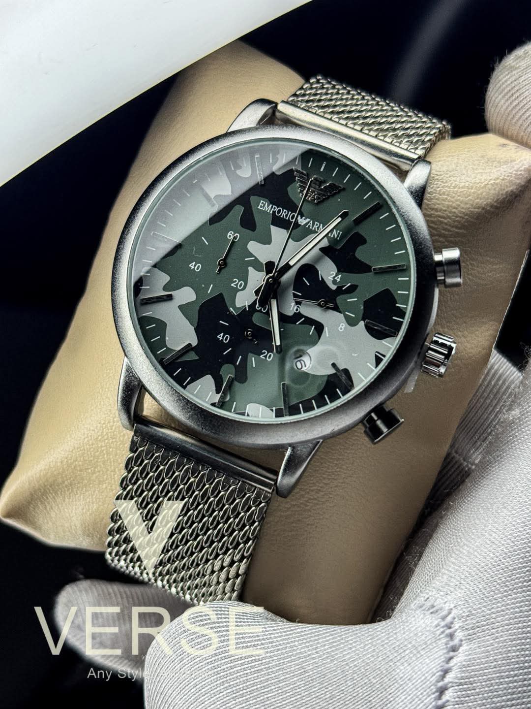 Armani Luigi Chronograph Mesh Chain Camouflage Dial AA