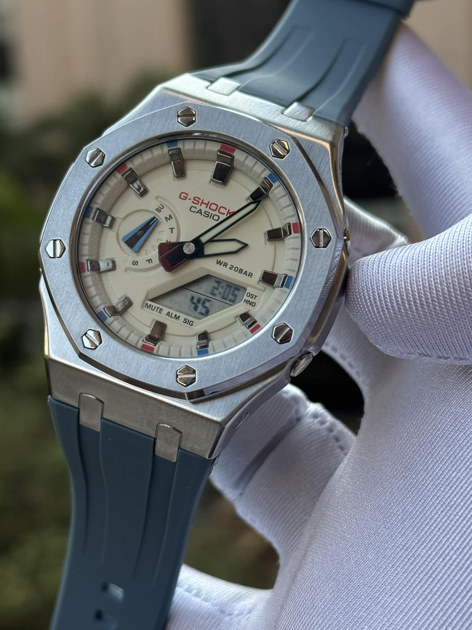 Casio G-Shock GA-2100 "CasiOak" Modded Slate Blue Belt Cream Dial Triple A