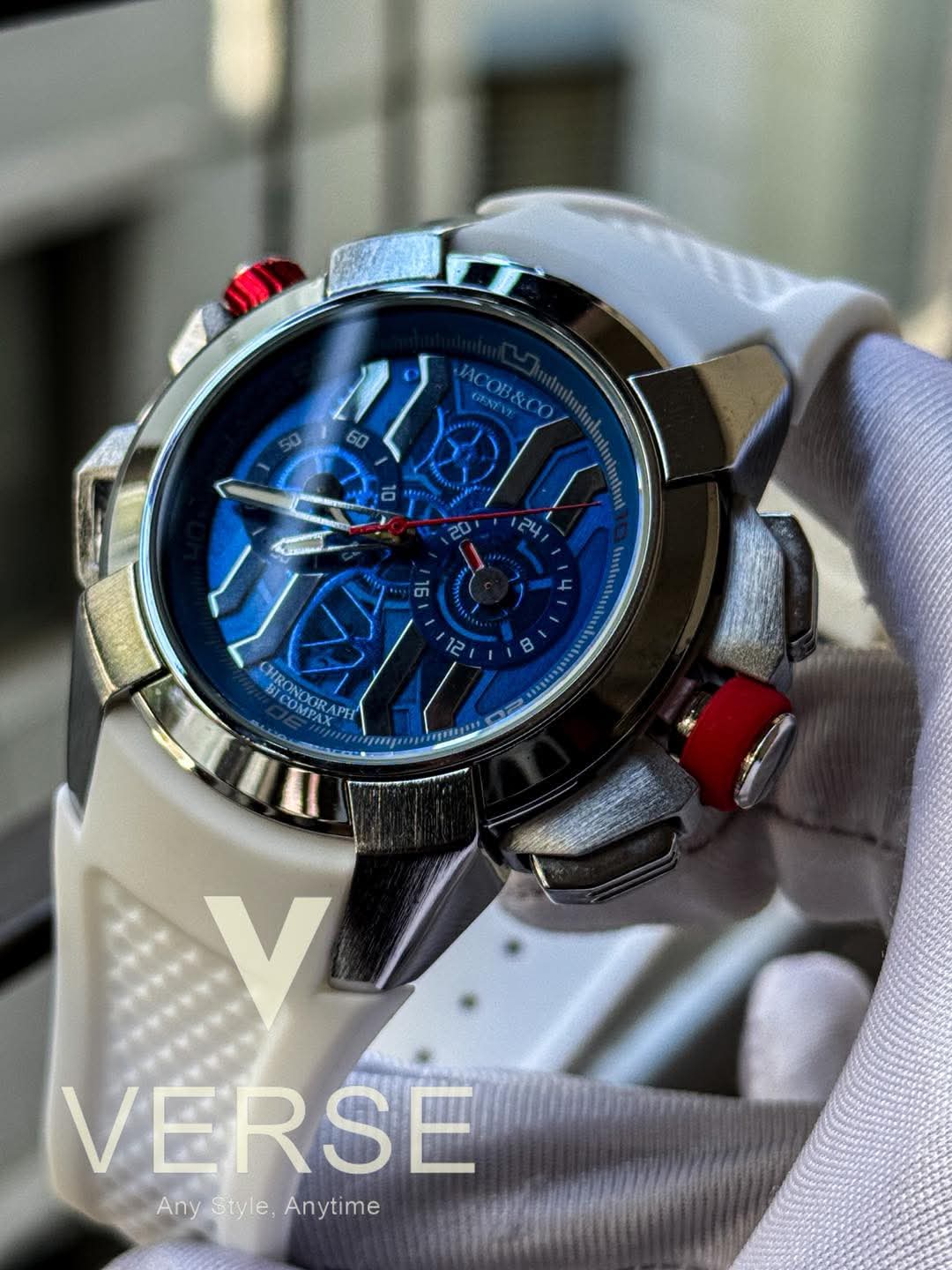 JACOB & CO EPICxCHRONO White Belt Blue Dial AA