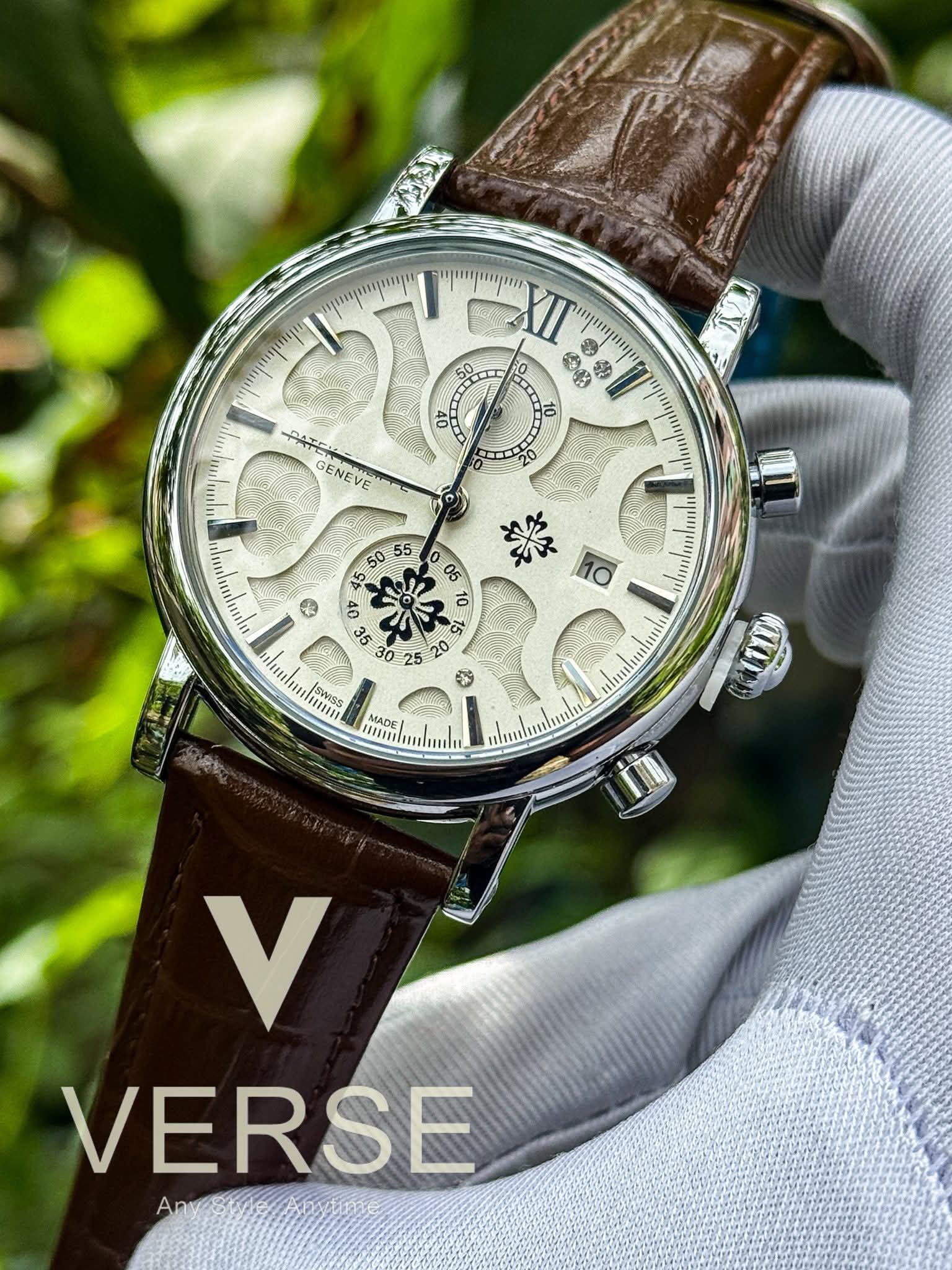 Patek Philippe Chronograph Brown Belt White Dial AA