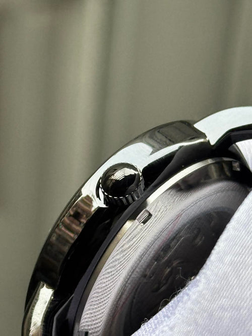 Armani Automatic Oval Black Belt Silver Case Black-Silver Dial AA