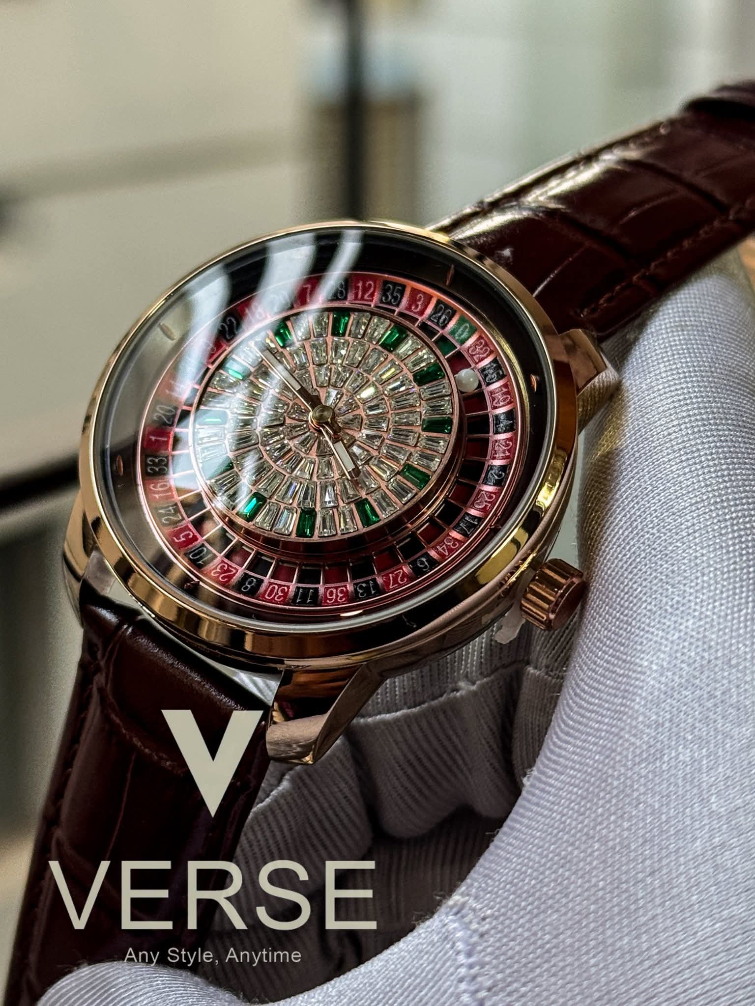 Heryi Casino Iced Royal Roulette Brown Belt Rose-Gold Case