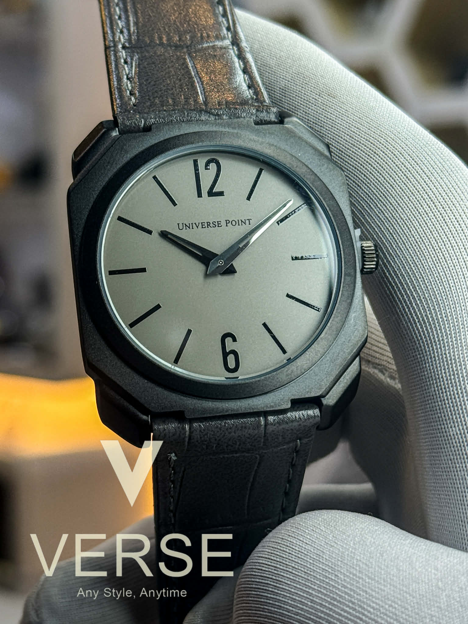 Universe Point Slim UP1988-1205 Men’s Quartz Watch Grey Belt Grey Dial – Graphite Black Case