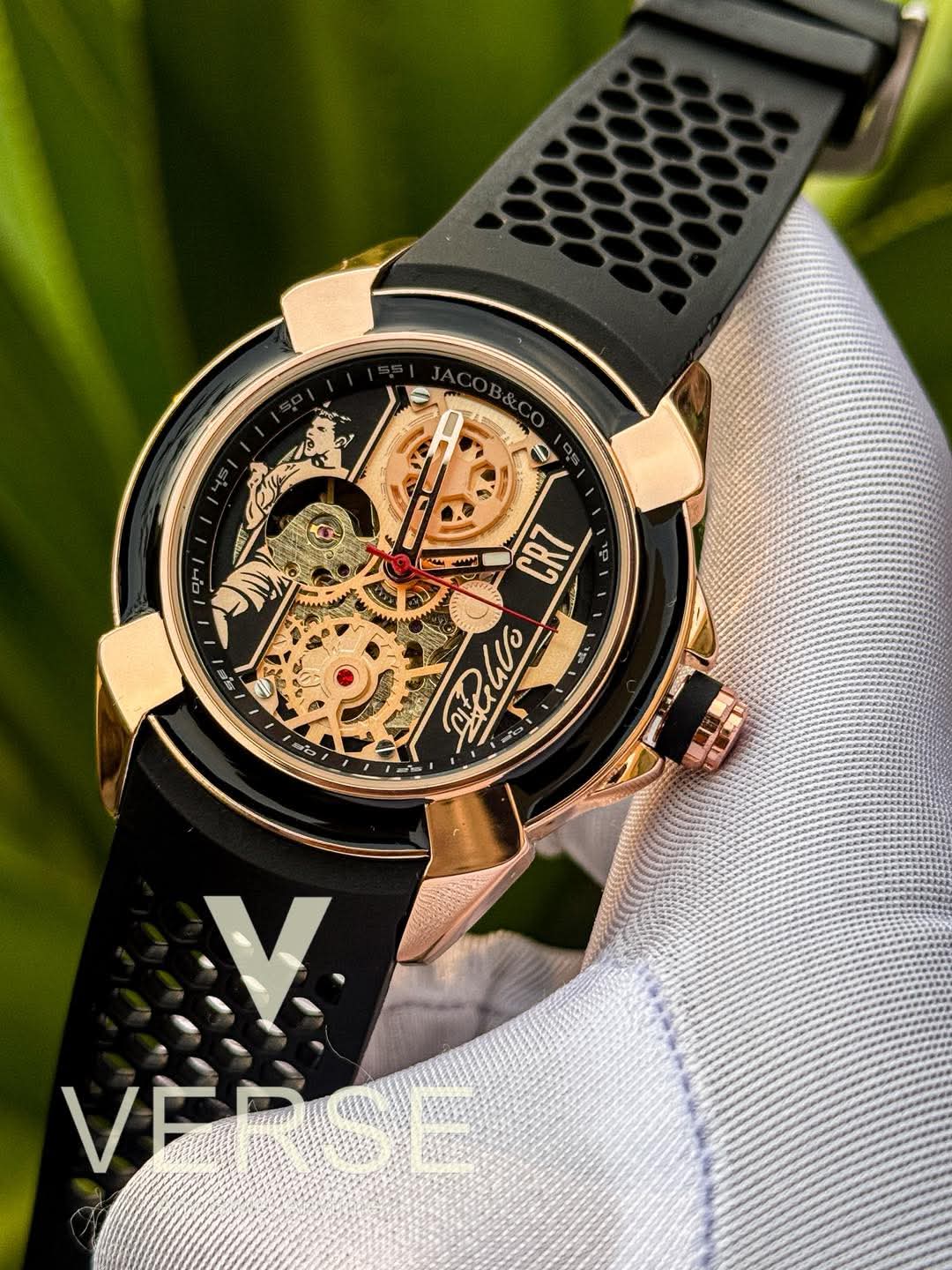 JACOB & CO CR7 Automatic Black Belt Rose Gold Case AA