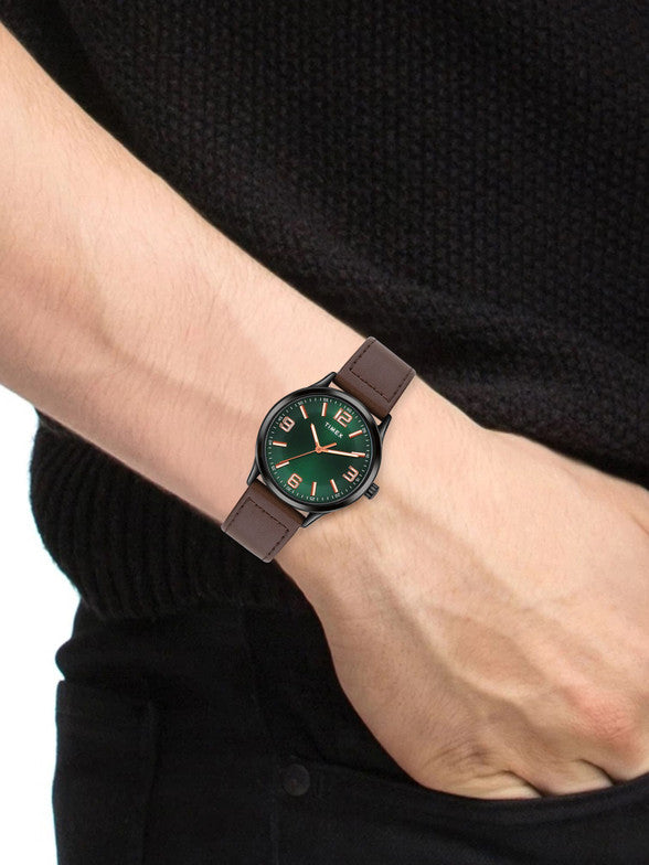 Timex TWTG65SM02 Men’s Analog Watch – Green Dial, Brown Leather Strap| Timex TWTG65SM02