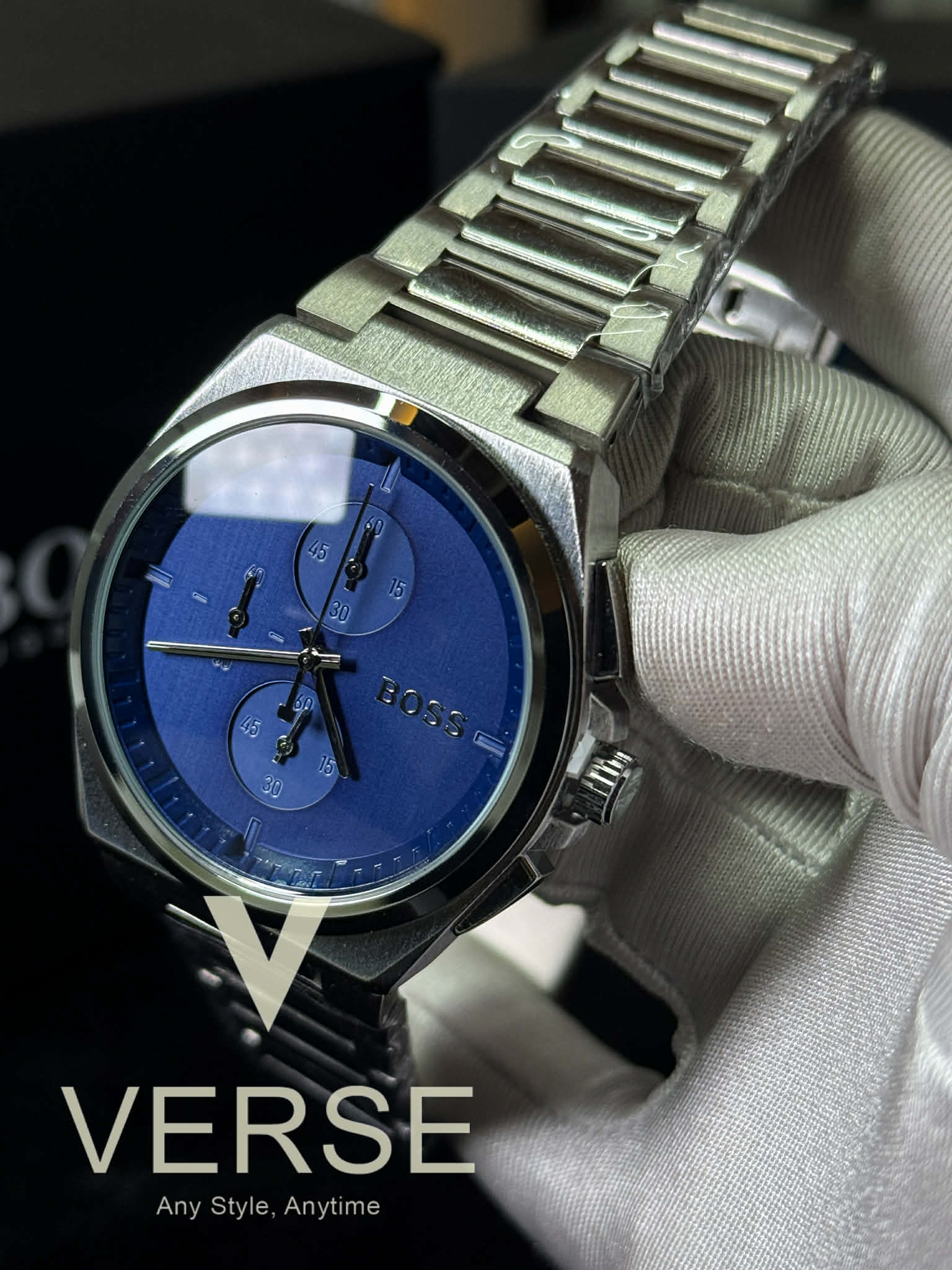 BOSS Steer Chronograph Stainless Steel Watch – Blue Dial AA