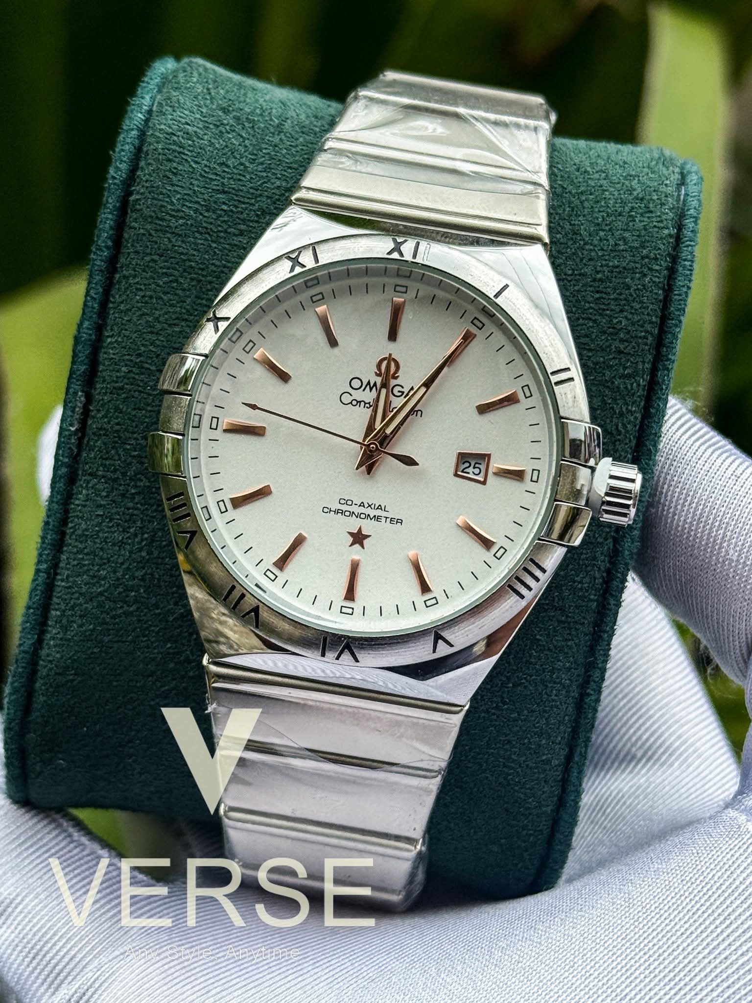 Omega Constellation White Dial Rose Gold Digits AA