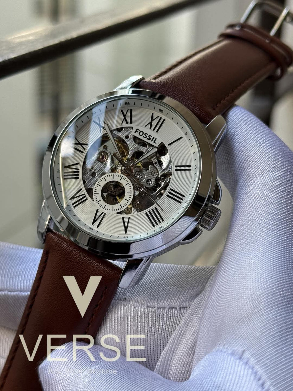 Fossil Grant Automatic Brown Belt White Dial AA