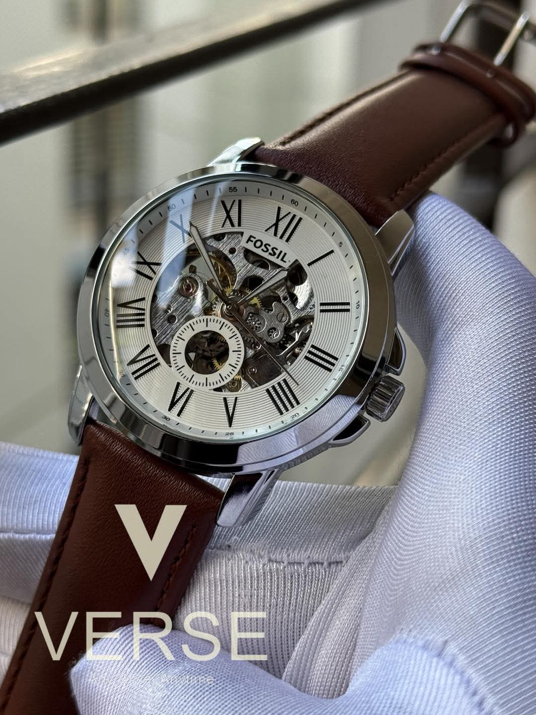 Fossil Grant Automatic Brown Belt White Dial AA