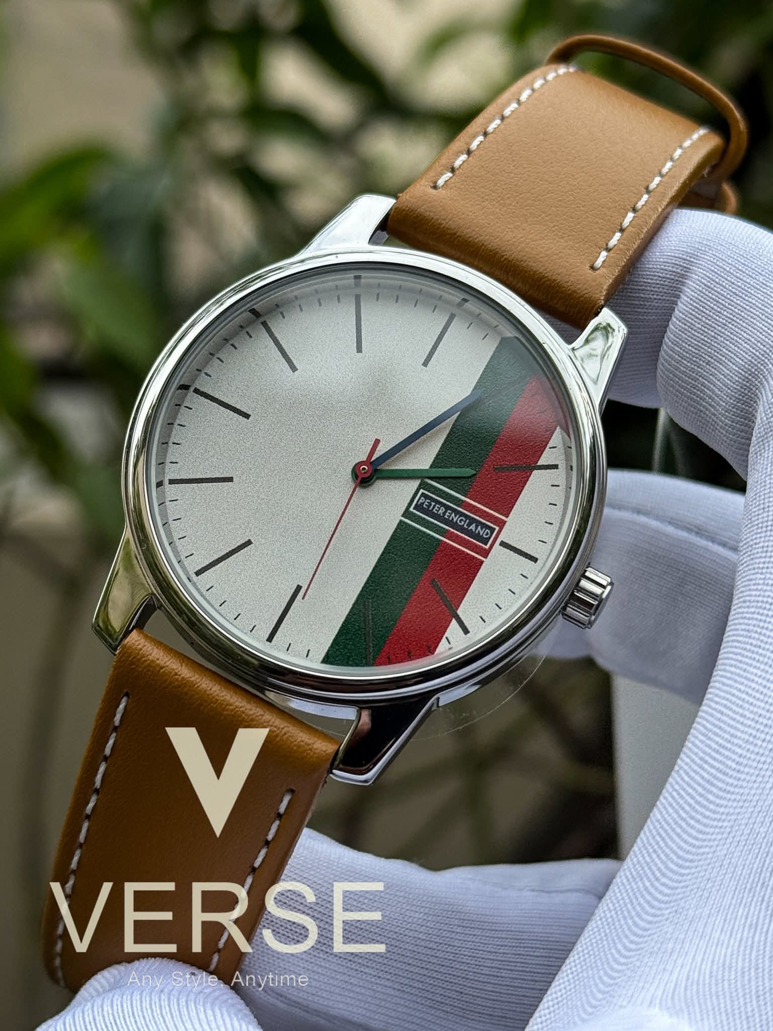 Peter England PE000006A Men’s Analog Watch White & Silver Dial, Tan Leather Strap| Peter England PE000006A