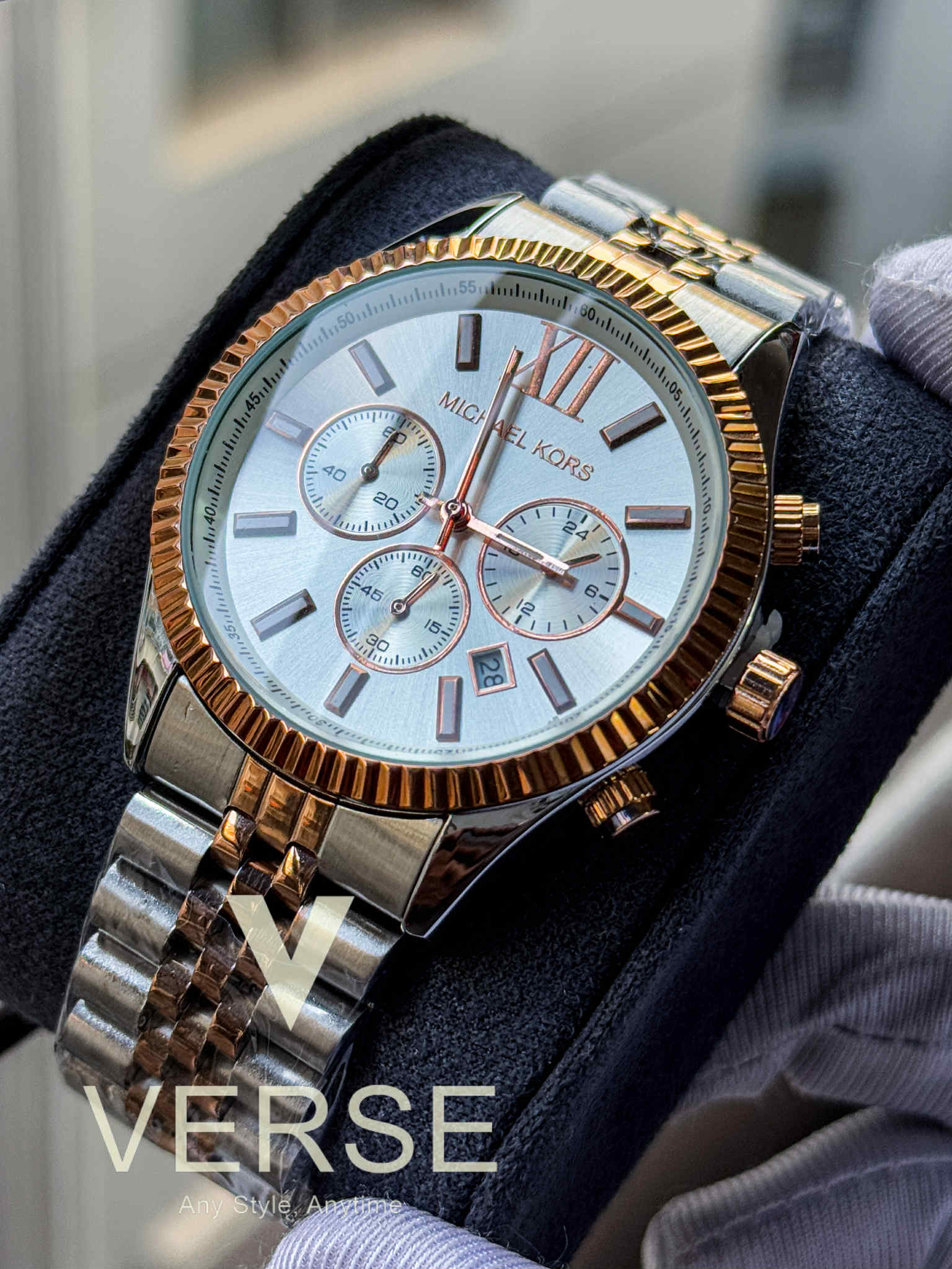 Michael Kors Lexington Two-Tone Chronograph White Dial AA