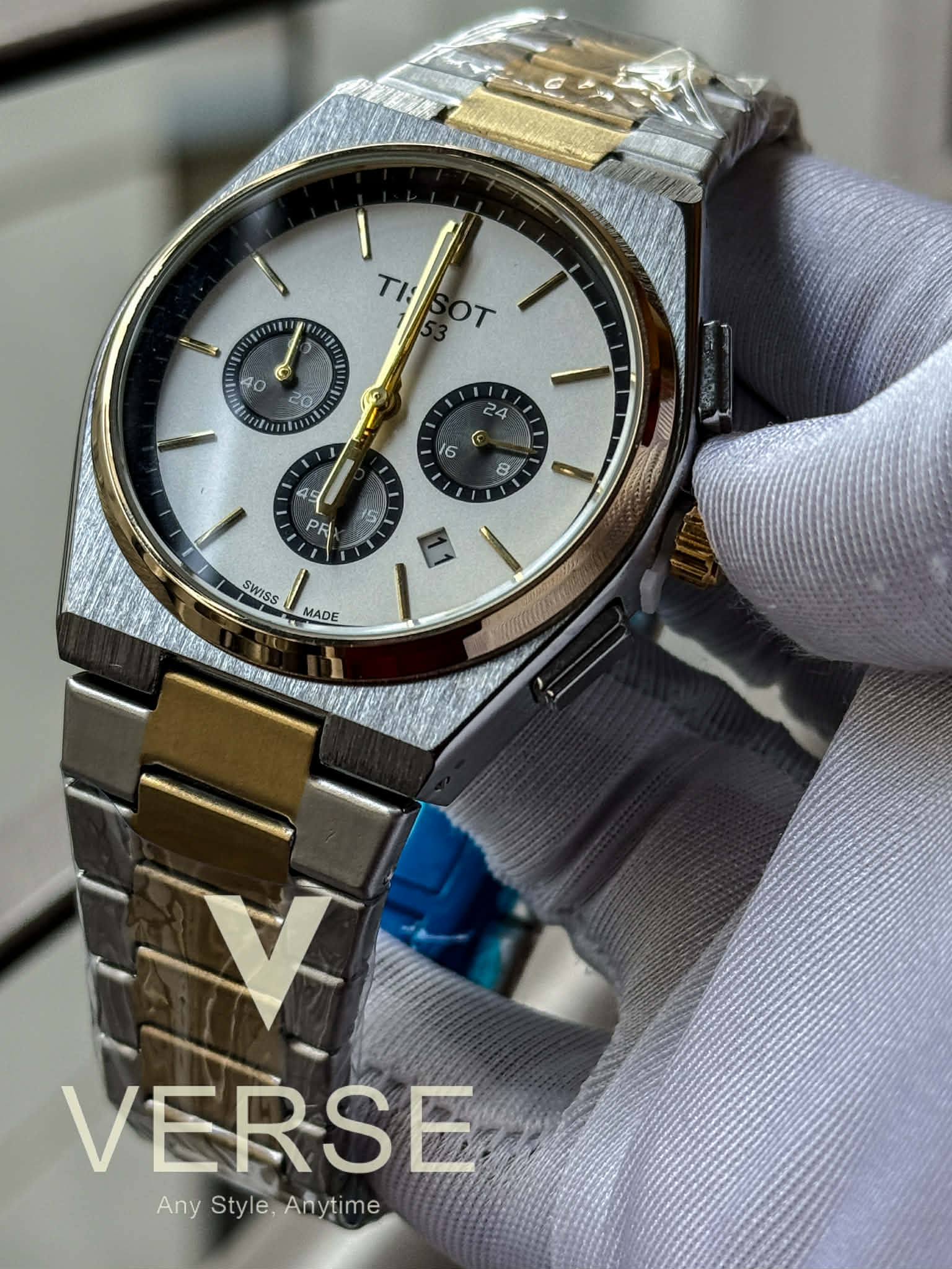 Tissot PRX Chronograph Two-Tone Chain Panda Dial AA