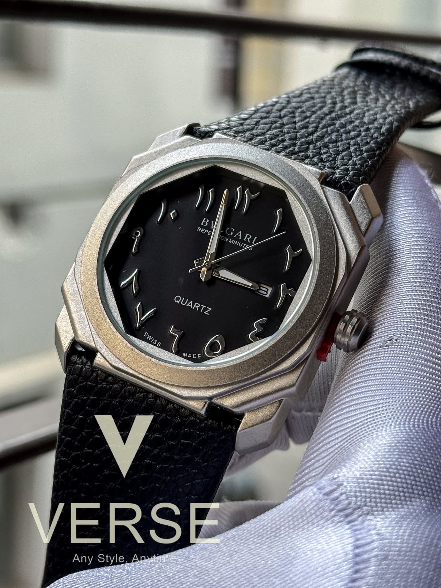 BVLGARI Octo Finissimo Black Belt Black Arabic Dial Matte Silver Case AA