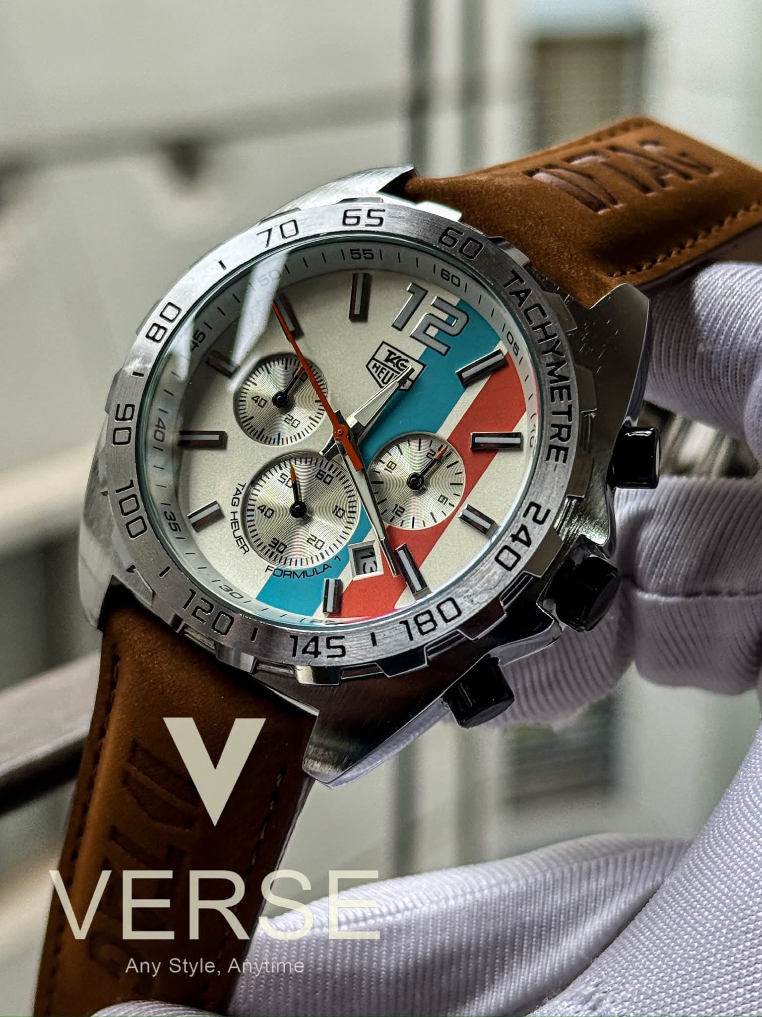 TAGHEUER Brown Belt White F1 Dial Gulf Anniversary Edition