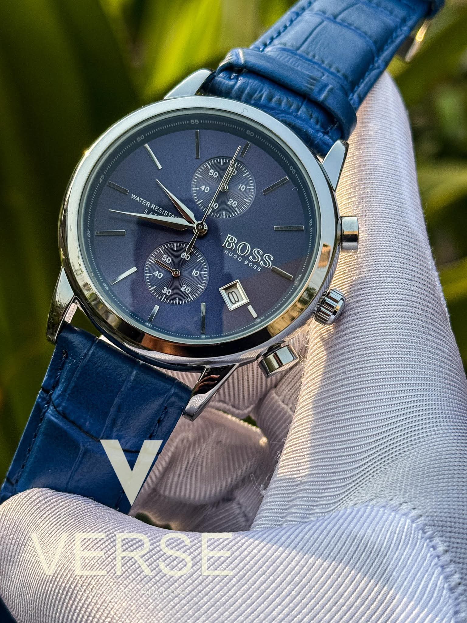 Hugo Boss Chronograph Blue Belt Silver Case AA