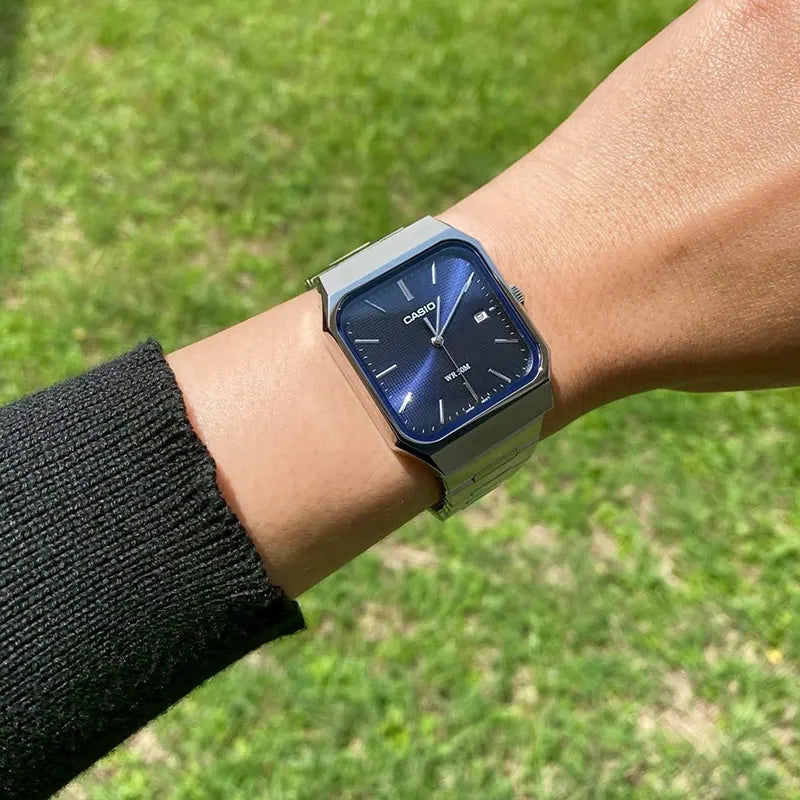 Casio MTP-B185D-2A1VDF Men’s Silver Stainless Steel Watch with Blue Dial| Casio MTP-B185D-2A1VDF