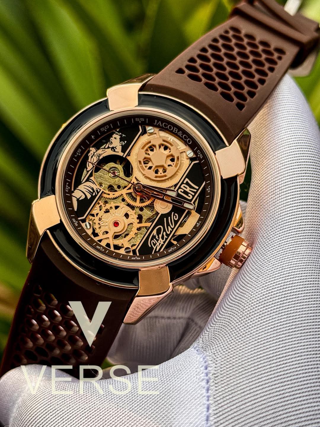 JACOB & CO CR7 Automatic Brown Belt Rose Gold Case AA