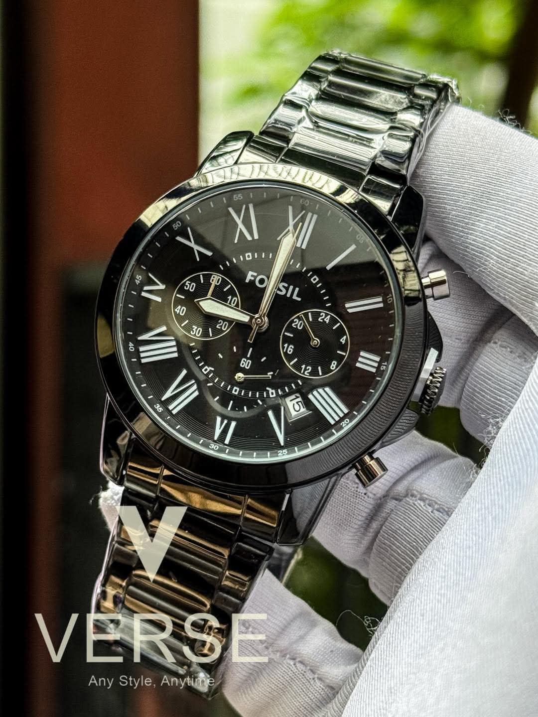 Fossil Grant Chronograph Black Chain Black Dial AA
