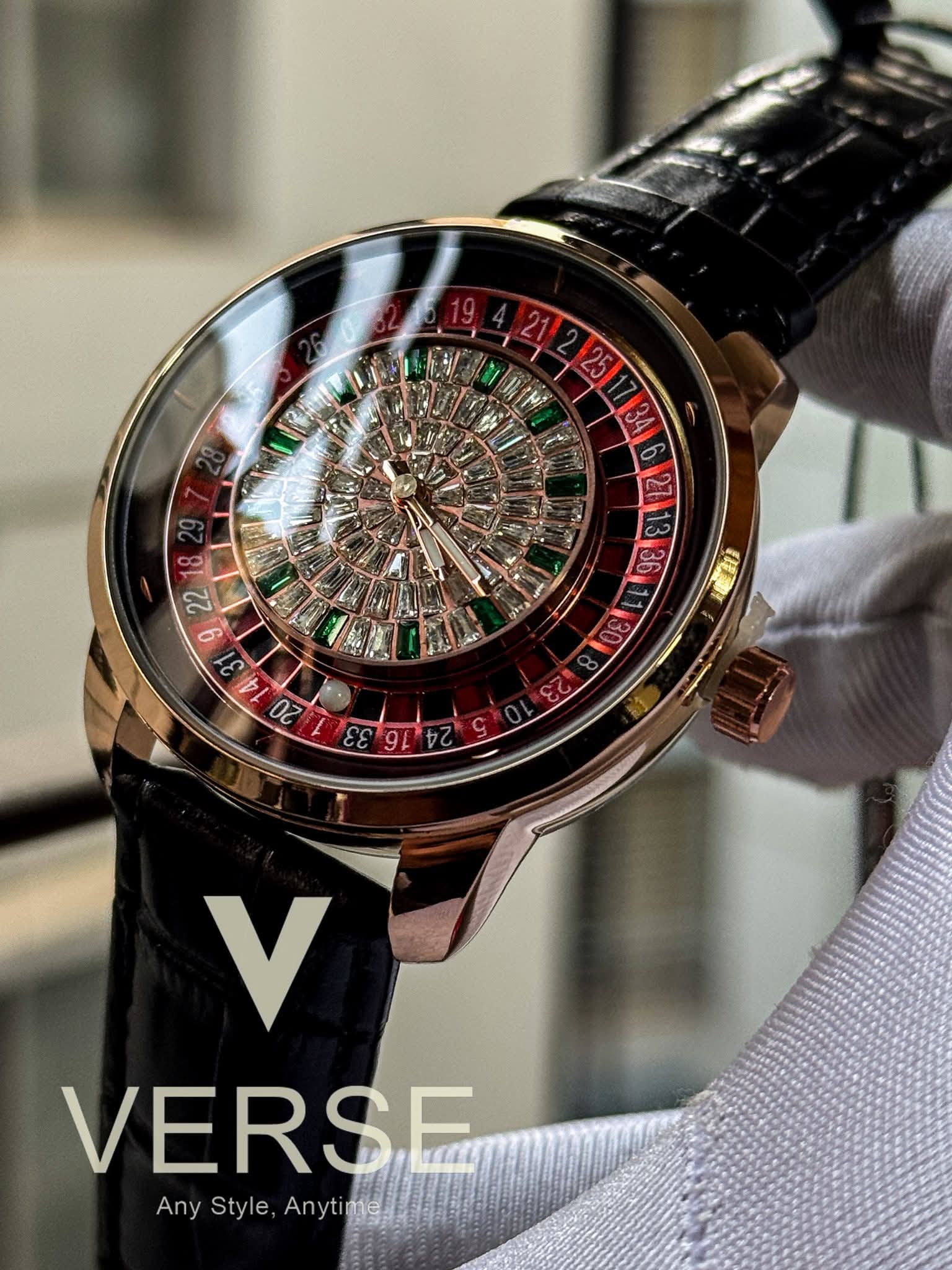 Heryi Casino Iced Royal Roulette Black Belt Rose-Gold Case