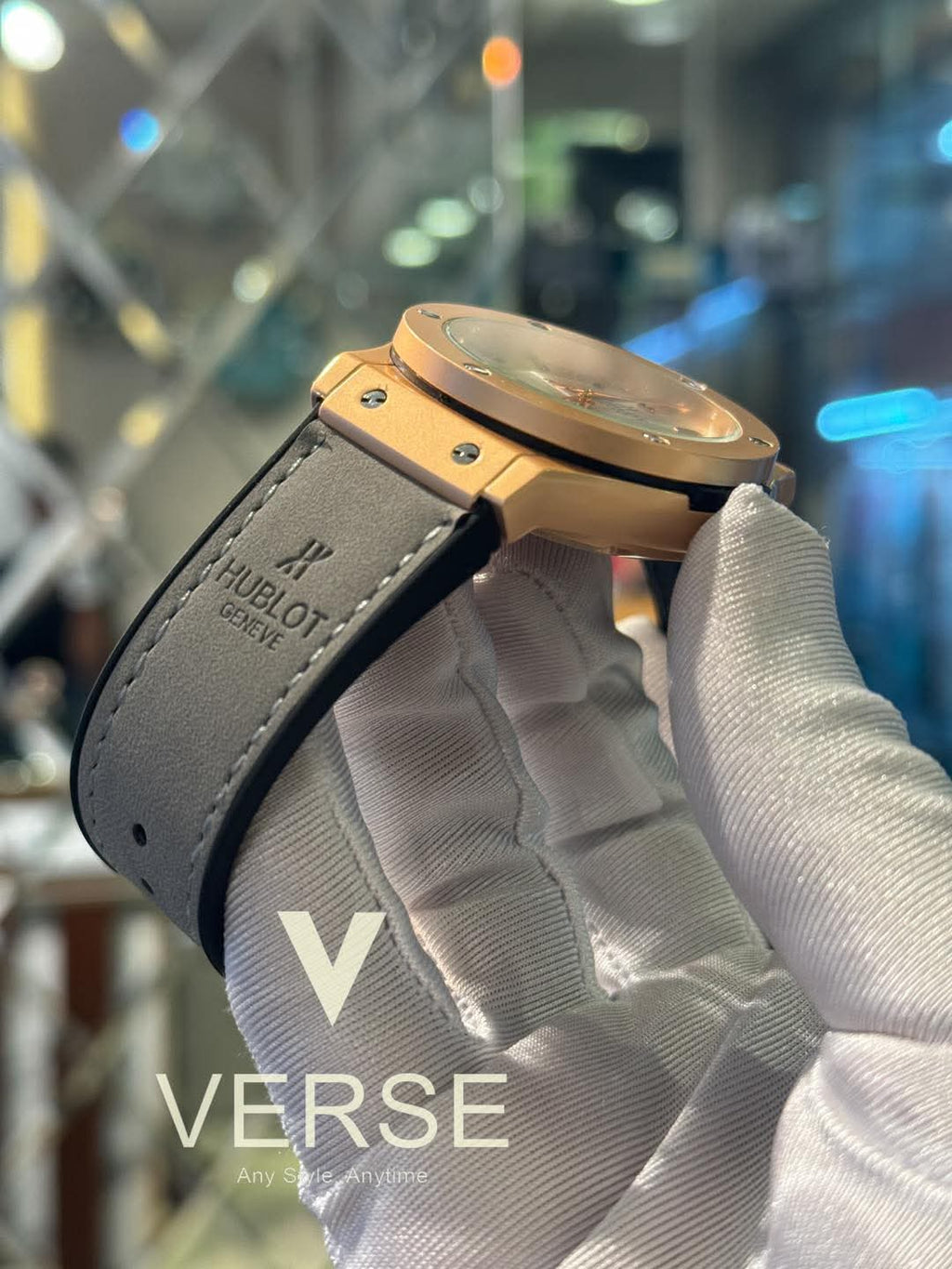 Hublot Classic Fusion Automatic Grey Belt Rose Gold Case AA