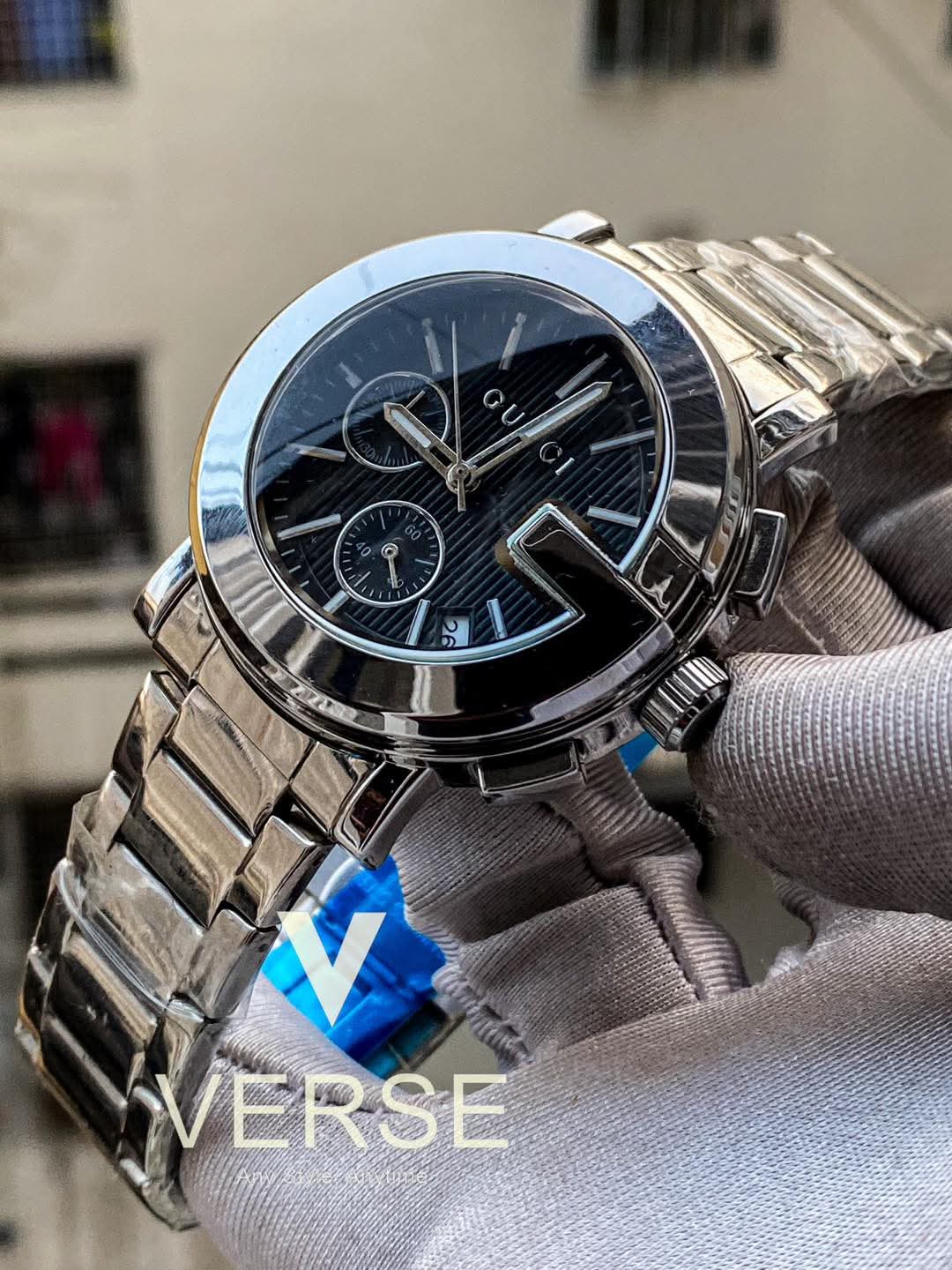 Gucci G-Chronograph Silver Chain Black Dial AA
