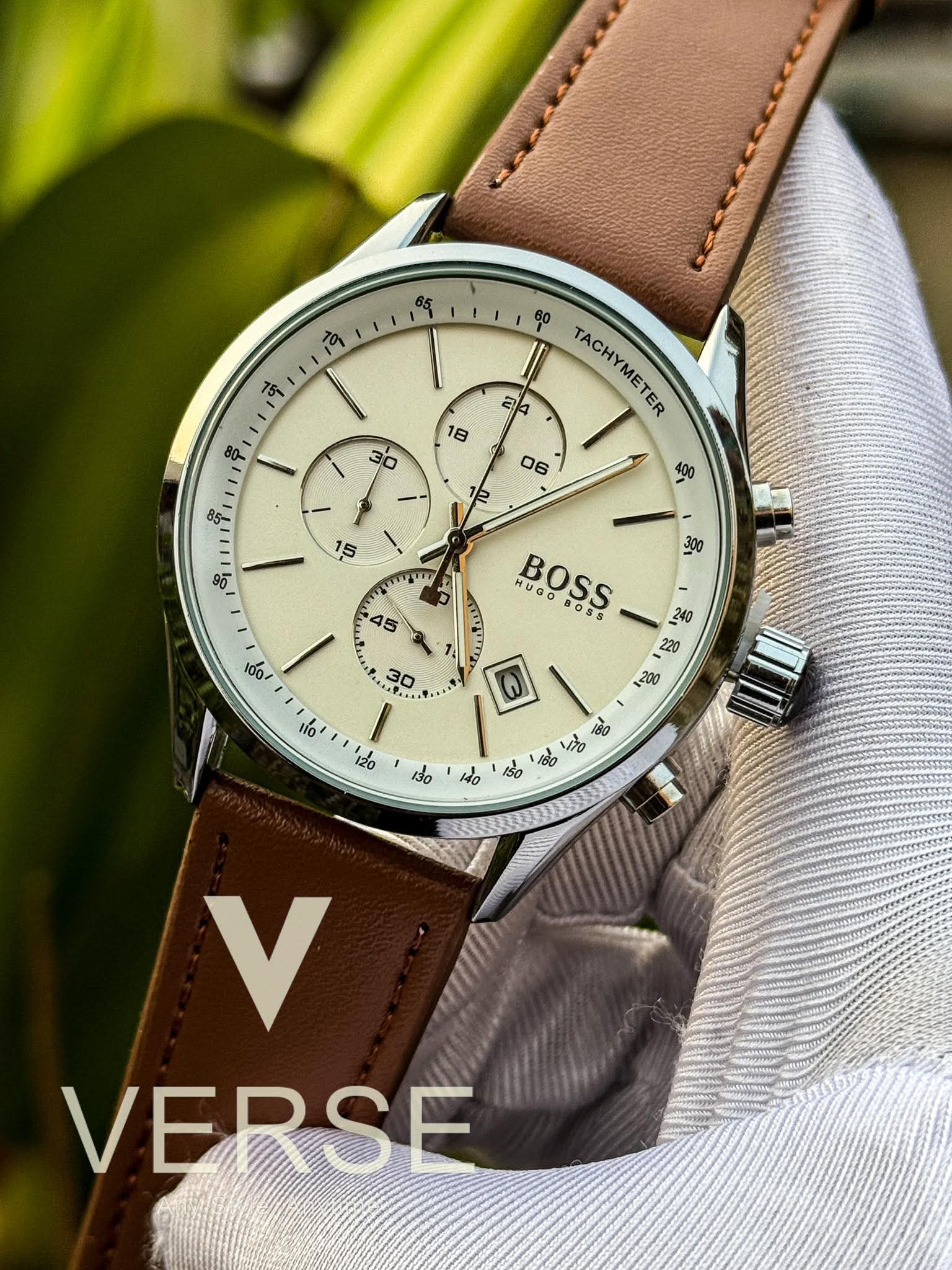 Hugo Boss Grand Prix Chronograph Mustard Belt White Dial AA