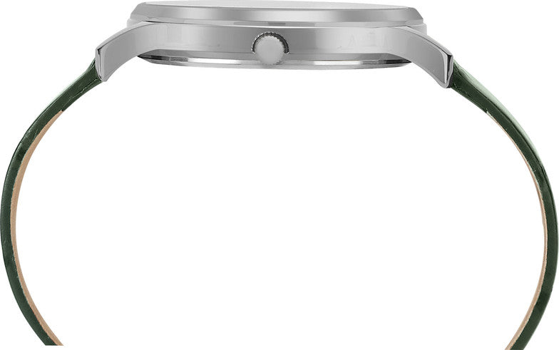 Timex TWTG10510 Men’s Analog Watch – White Dial, Dark Green Leather Strap| Timex TWTG10510