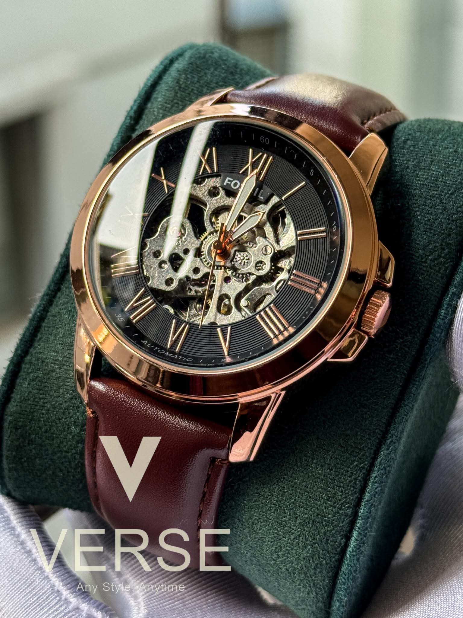 Fossil Automatic Maroon Belt Rose Gold AA