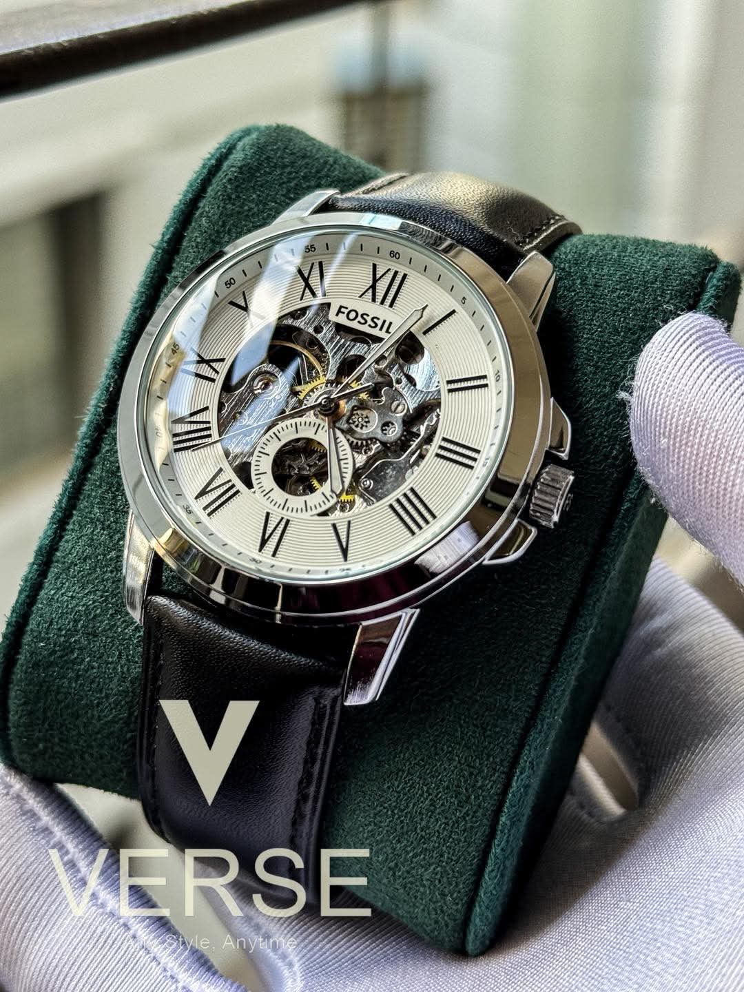 Fossil Grant Automatic Black Belt White Dial AA