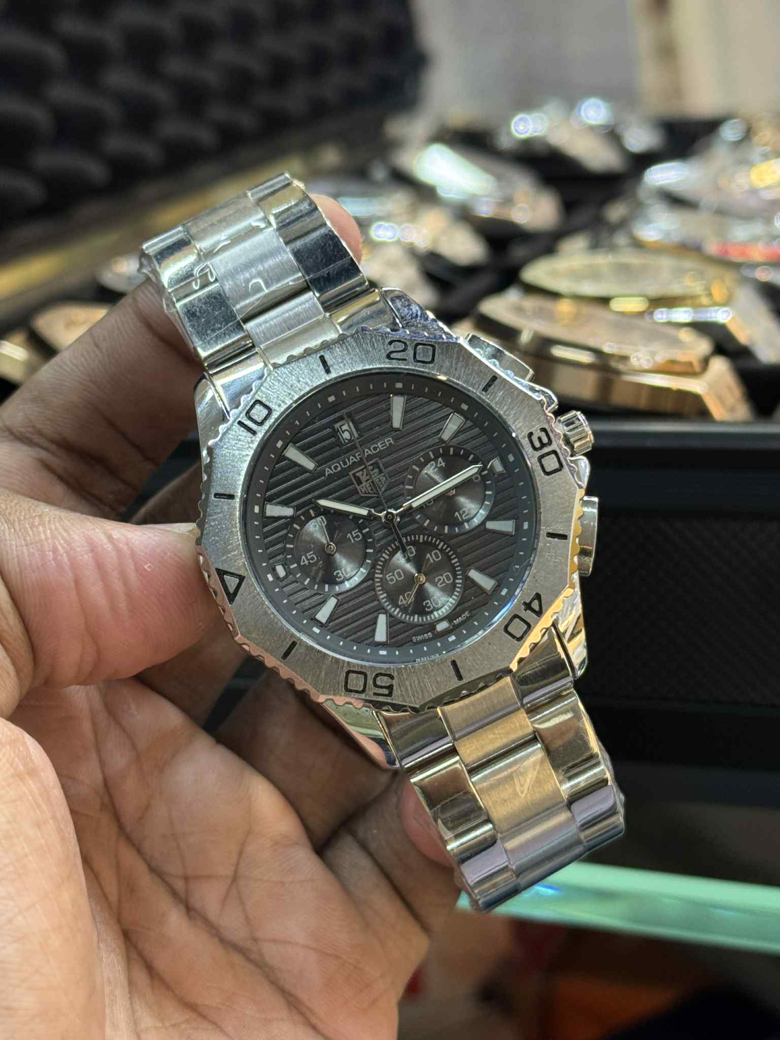 TAG Heuer Aquaracer Chronograph Silver Chain Grey Dial AA