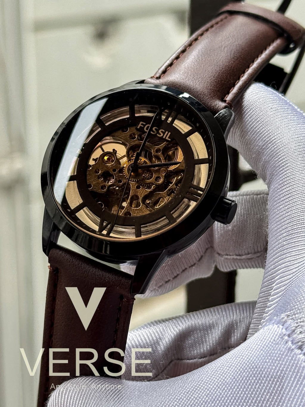 Fossil Automatic Skeleton Dark Brown Belt AA