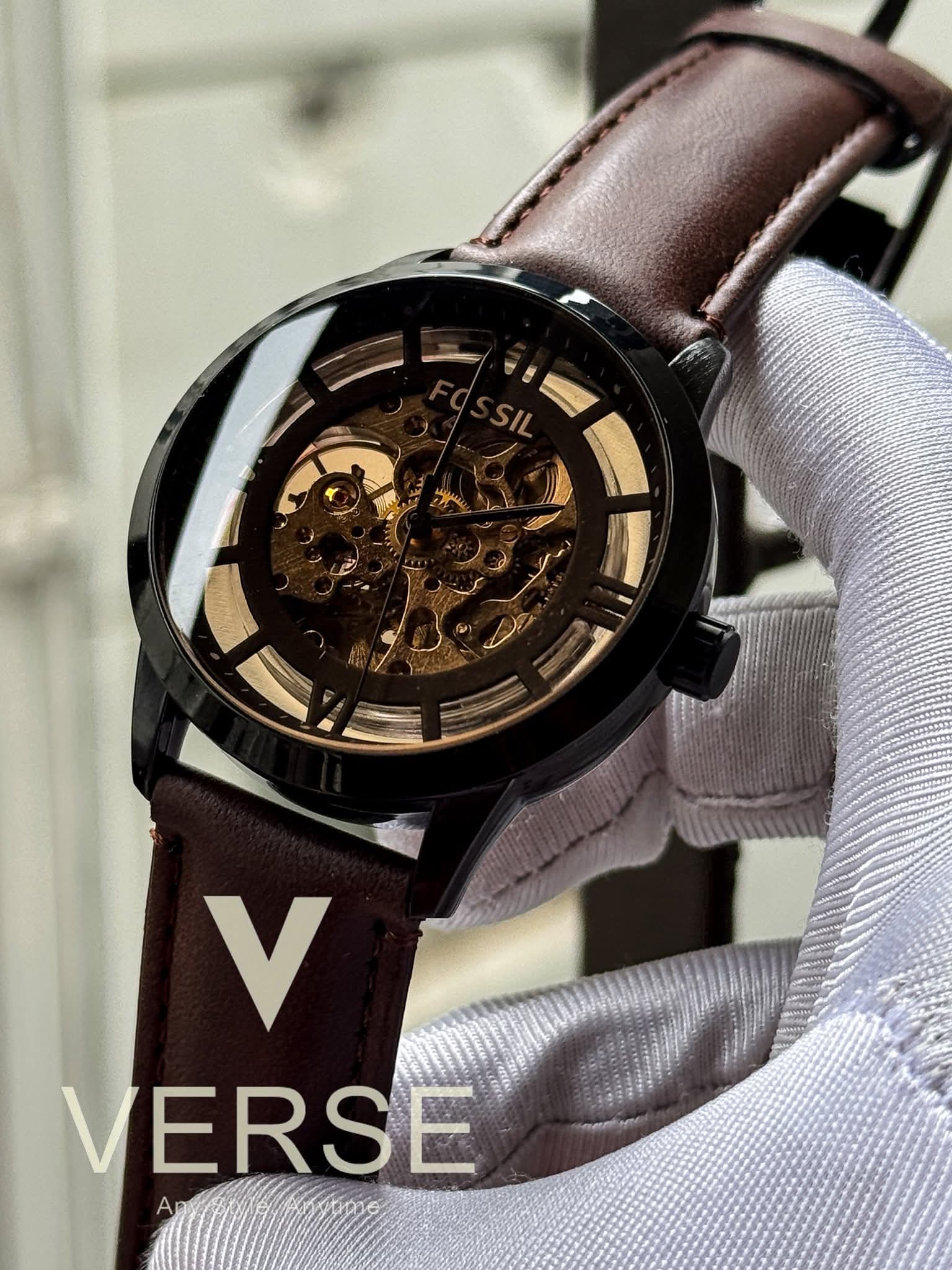 Fossil Automatic Skeleton Dark Brown Belt AA
