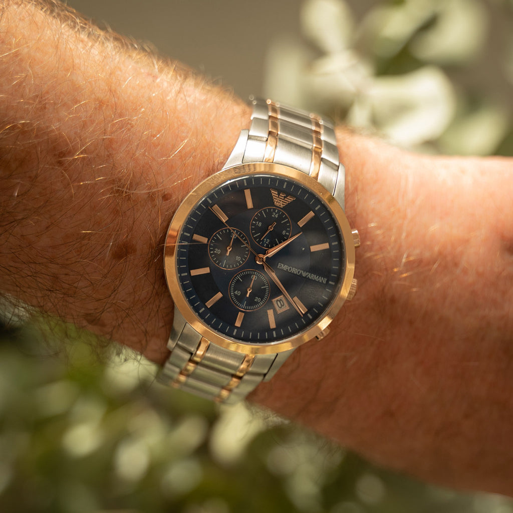 Emporio Armani AR80025 Two-Tone Silver & Rose Gold Chronograph Men’s Watch| Emporio Armani AR80025