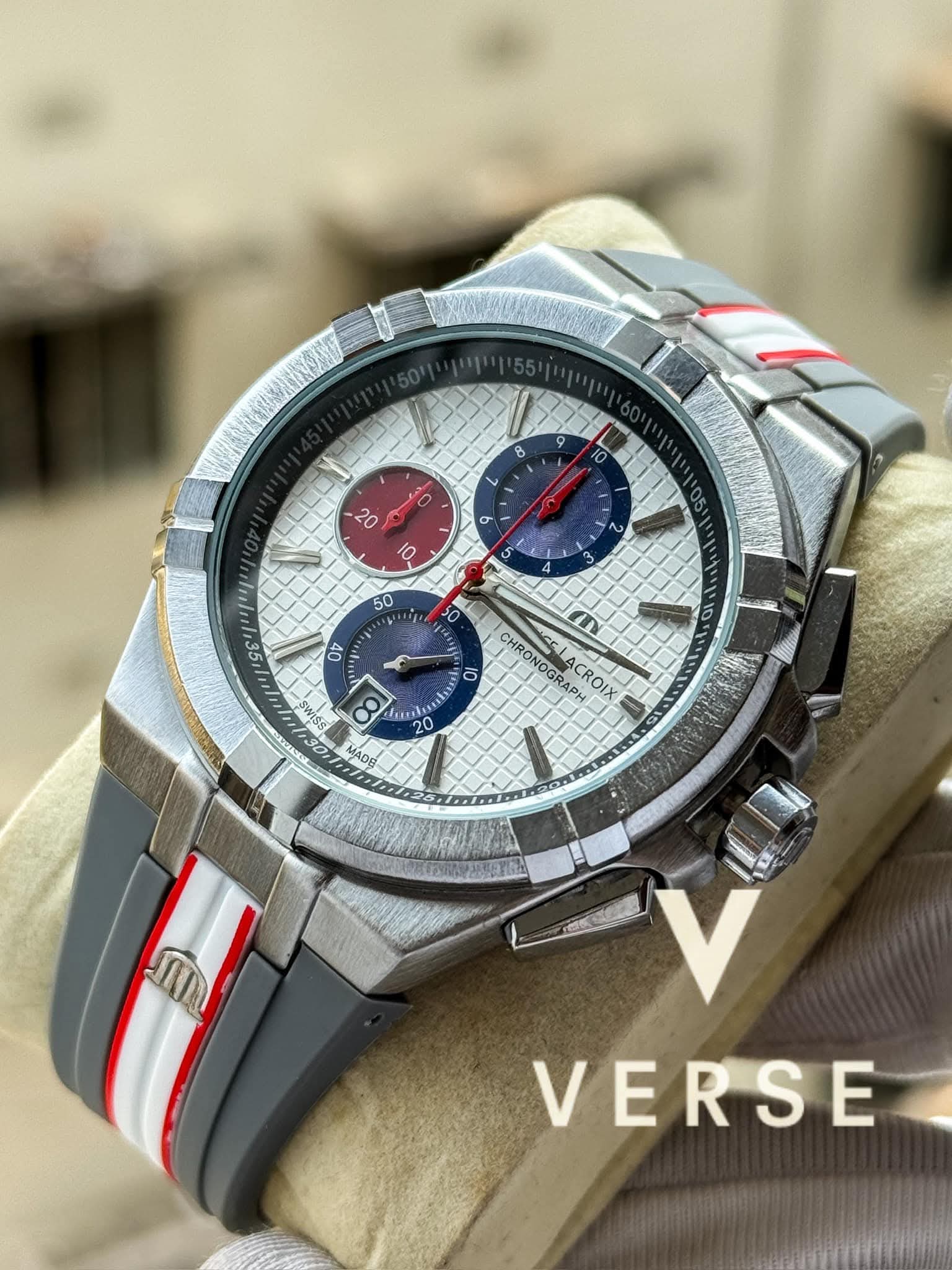 Maurice Lacroix Aikon Chronograph Mahindra Racing Edition Grey Red Belt AA