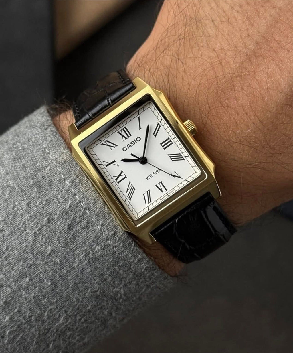 Casio MTP-B190GL-7BVDF Gold Tone White Dial Black Leather Men’s Tank Watch | Casio MTP-B190GL-7BVDF