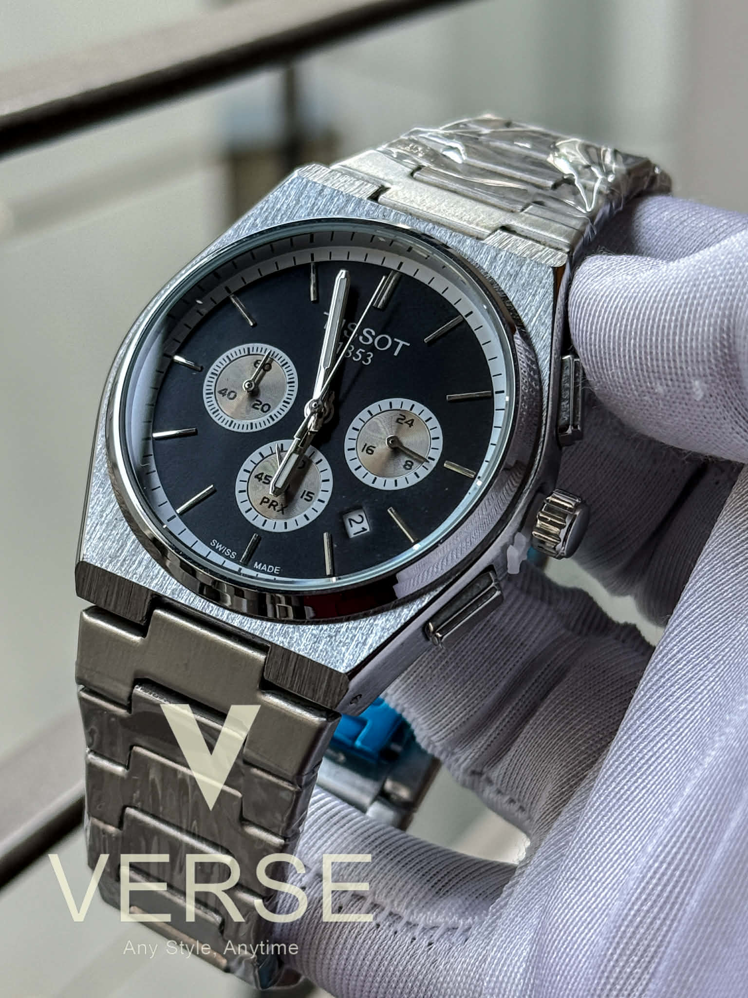 Tissot PRX Chronograph Silver Chain Reverse Panda Dial AA