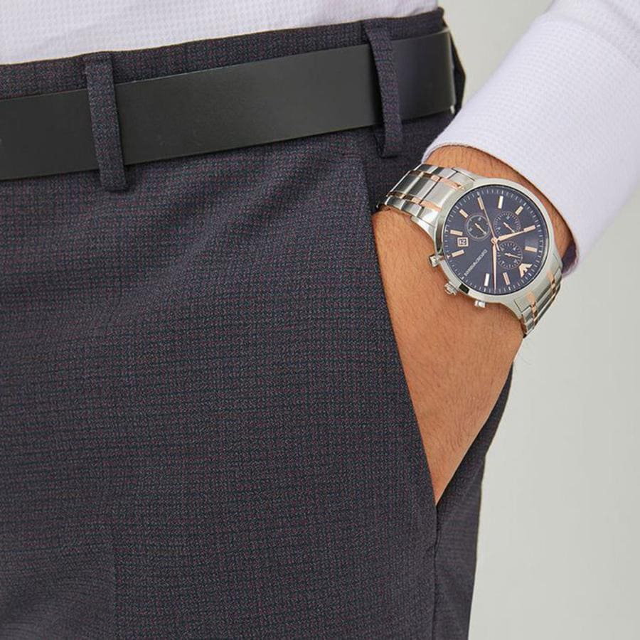 Emporio Armani AR80025 Two-Tone Silver & Rose Gold Chronograph Men’s Watch| Emporio Armani AR80025