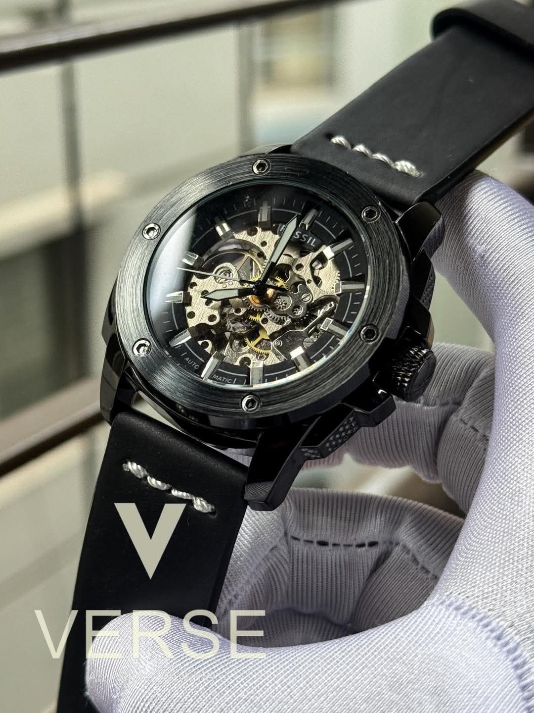 Fossil Automatic Black Belt Big Black Dial AA