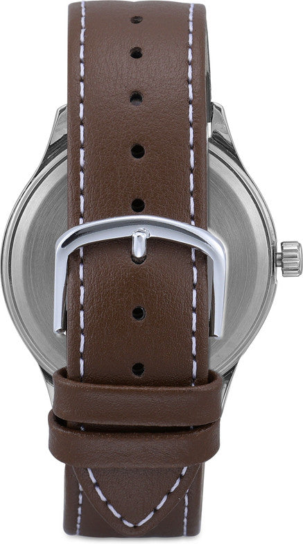 Peter England PE000011B Men’s Analog Watch – White/Beige Chequered Dial, Brown Leather Strap| Peter England PE000011B